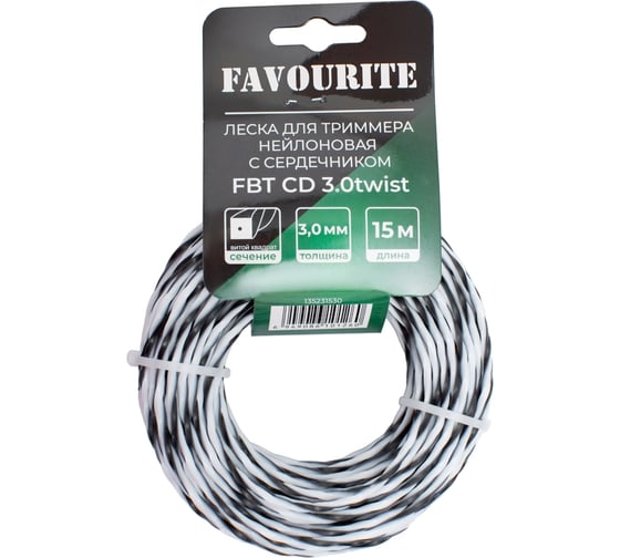 Леска для триммера нейлоновая 3.0 мм, 15 м, витой квадрат с сердечником FAVOURITE FBT CD 3.0twist 135231530 1