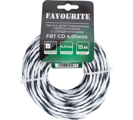 Леска для триммера нейлоновая 4.0 мм, 15 м, витой квадрат с сердечником FAVOURITE FBT CD 4.0twist 135231540
