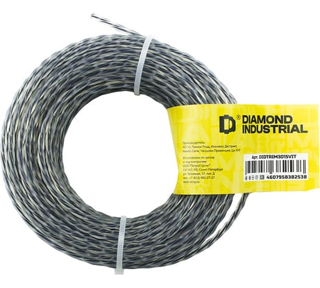 Леска для триммера 3.0 мм, 15 м, витая армированная графитовым сердечником Diamond Industrial DIDTRIM3015VIT