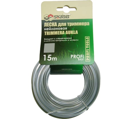 Леска нейлоновая ПРОФИ (3 мм; 15 м; квадрат/сердечник) для триммера SKRAB 28376