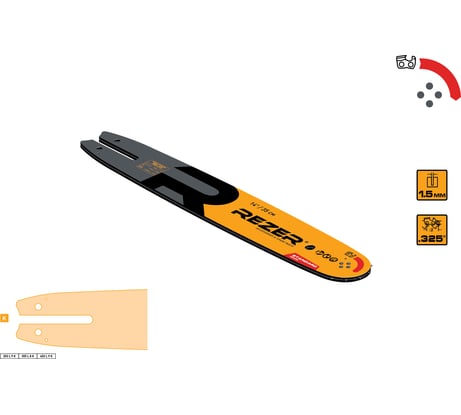 Шина сварная Standard 355 L 8 K (Stihl-230,241,250; 0.325"-1,5-14"/56зв; OR-148SLBA074) Rezer 04.001.00016