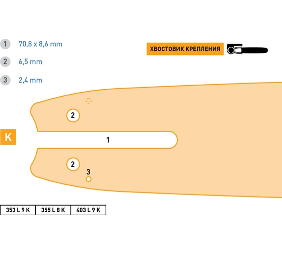Шина сварная Standard 353 L 9 K (Stihl MS180 14"-50зв.) Rezer 04.001.00014