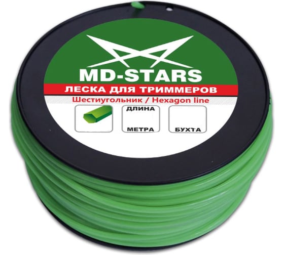 Леска для триммера HEXAGON LINE (шестиугольник) 2.4 мм, 259 м МD-STARS HEХL 24-259 1