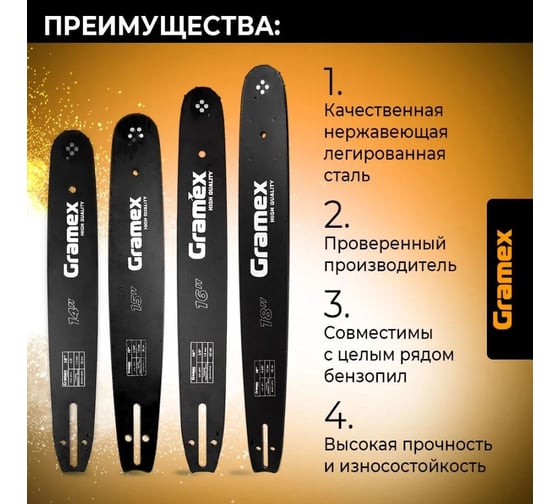 Шина для цепи 18", шаг цепи 0.325, 72 звена Gramex 010935