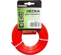 Леска для триммера 3.0 мм, квадрат, красный, 12 м Gramex 020037