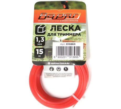 Леска 1.3 мм, 15 м, квадрат, красный (5/400) ВАРЯГ 010860