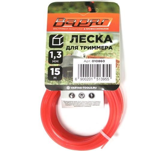 Леска 1.3 мм, 15 м, квадрат, красный (5/400) ВАРЯГ 010860