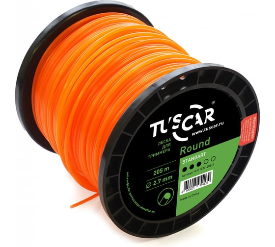 Леска для триммера Round orange, Standart, 2.7 мм, 205 м TUSCAR 10111227-205-4