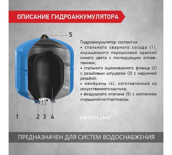 Бак мембранный для холодной воды 8 л, вертикальный, без ножек, GV-8 (1) PROFLINE УТ-00047632