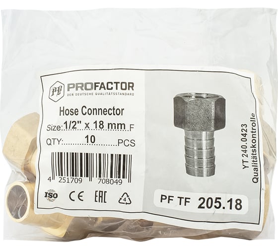 Штуцер под шланг с внутренней резьбой 1/2 х 18 мм PROFACTOR PF TF 205.18