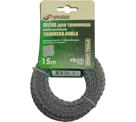 Леска для триммера PROFI (3.0 мм х 15 м; витой квадрат с сердечником) SKRAB 28329