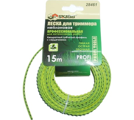 Леска для триммера (2.4 мм х 15 м; зубчатый квадрат с сердечником) SKRAB 28461