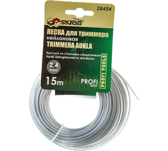 Леска для триммера PROFI (2.4 мм х 15 м; круг со стальным сердечником) SKRAB 28454