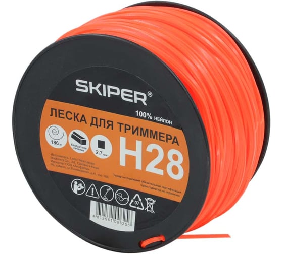 Леска H28 2.7 мм, 186 м, квадратное сечение, оранжевый, БОБИНА SKIPER 00-00008077 1