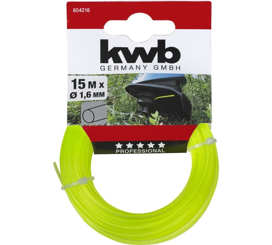 Леска для триммера Profi kwb 1.6 мм, 15 м, нейлон, профиль круг 654216 1