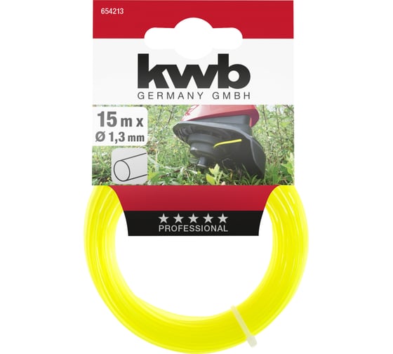 Леска для триммера Profi kwb 1.3 мм, 15 м, нейлон, профиль круг 654213 1
