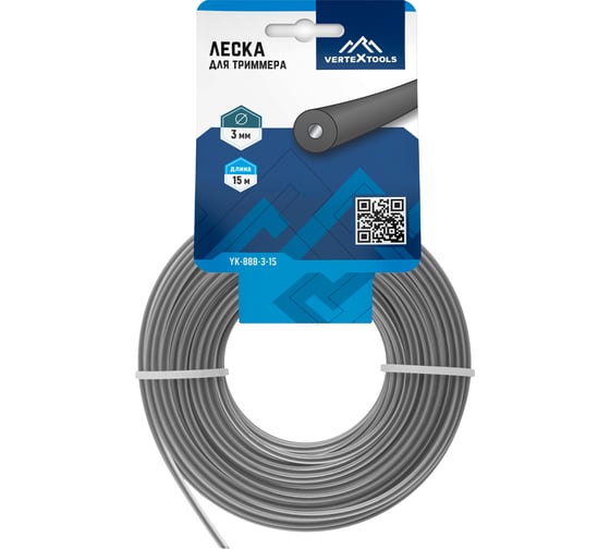 Леска (3 мм; 15 м; круг с сердечником) для триммера vertextools YK-888-3-15