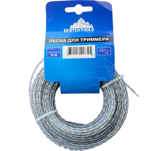 Леска (2 мм; 15 м; витой квадрат с сердечником) для триммера vertextools YK-999-2-15 1
