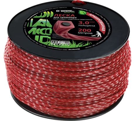 Леска для триммеров 3,0 мм 200 м квадрат витой армированная графитовым сердечником Diamond Industrial DIDTRIM30200KV