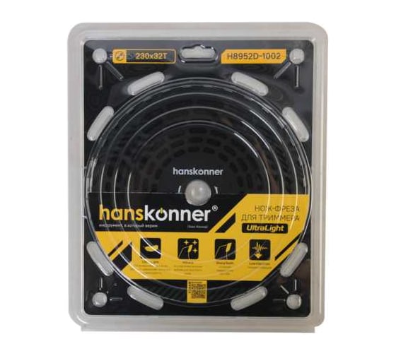 Фреза для бензотриммера Hanskonner Ultra Light 230мм x 25, 4x32, с твердосплавными напайками H8952D-1002