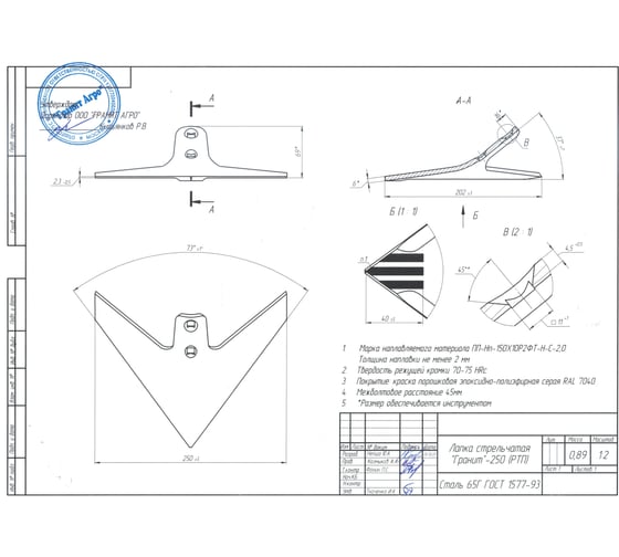 Лапа стрельчатая 250 РТП Гранит R002001GA643