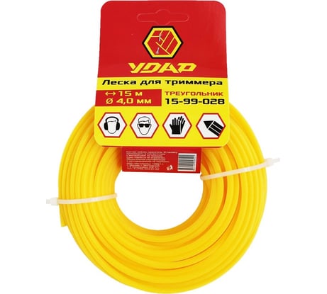 Леска (15 м; треугольник; 4 мм) для триммера УДАР 15-99-028