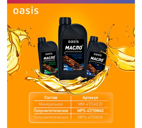 Масло для 4-тактных двигателей Oasis полусинтетическое SAE 10W40 MPS-4T/10W40