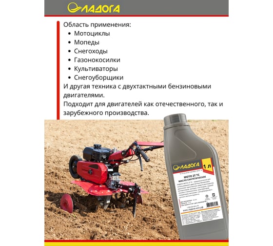 Масло моторное ЛАДОГА МОТО 2Т синтетическое, канистра 1л /0.81кг LMM_2T_TC_S_1