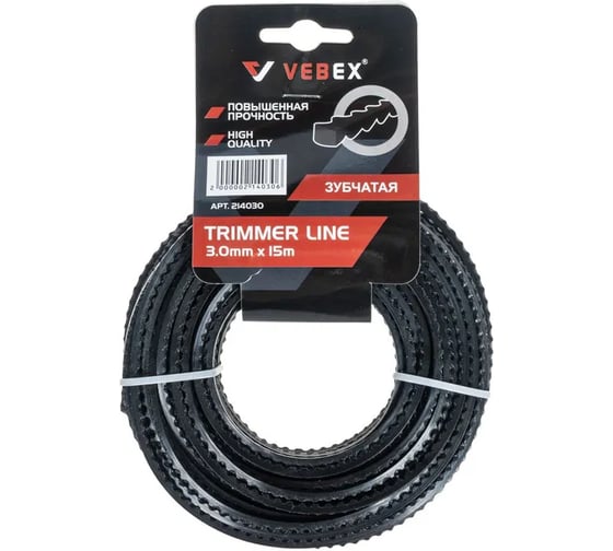 Набор лесок для триммера VEBEX зубчатая, 3,0x15м, 3 шт. АГ214030