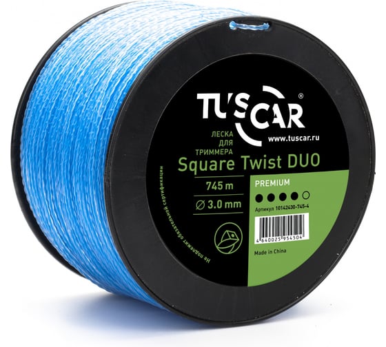 Леска для триммера TUSCAR Square Twist DUO, Premium, 3.0 мм, 745 м 10142430-745-4 1