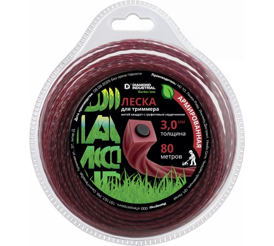 Леска для триммеров Diamond Industrial 3.0 мм 80 м квадрат витой армированная графитовым сердечником DIDTRIM3080KV 1