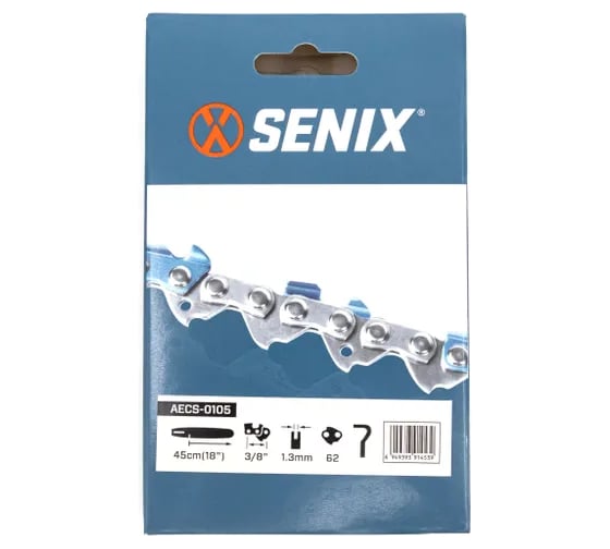 Цепь пильная SENIX 18” (45 см), шаг 3/8”, паз 1.3 мм, 62 звена AECS-0105