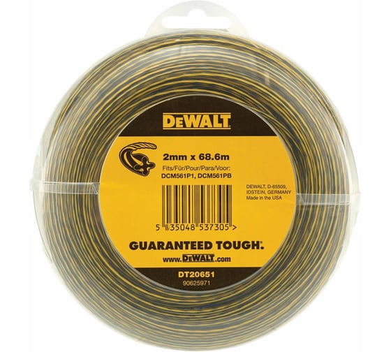 Леска Dewalt для триммера DT20651, витой квадрат, 2 мм, 68.6 м DT20651-QZ