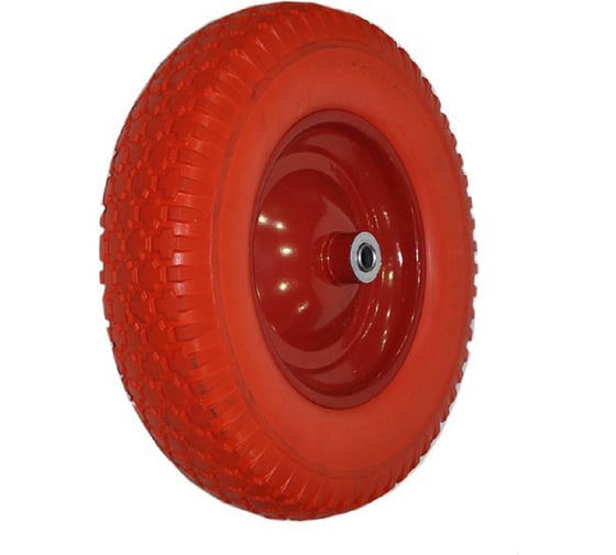 Колесо HAUSKRAFTER 4,00 - 8, красное, d-20, полиуретановое для садовых и строительных тележек, тачек 01602