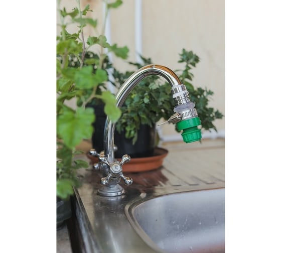 Коннектор с креплением на кран (3/4"; с хомутом; пластик/резина) Greengo 5226089