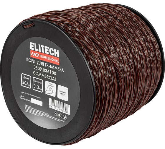 Леска 0809.036100 (витой квадрат,3,3мм,305м) HD Elitech 216321