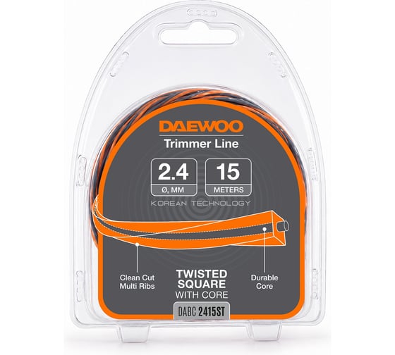 Леска для триммера DAEWOO (2,4 мм, 15 м, витой квадрат) DABC 2415ST