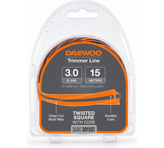 Леска для триммера DAEWOO (3,0 мм, 15 м, витой квадрат) DABC 3015ST