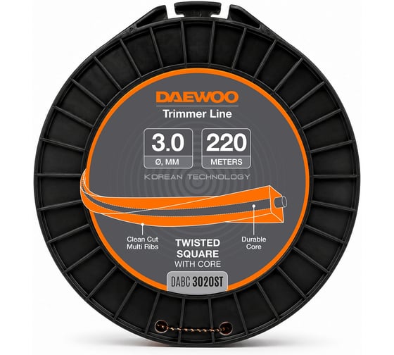 Леска для триммера DAEWOO (3,0 мм, 220 м, витой квадрат) DABC 3020ST