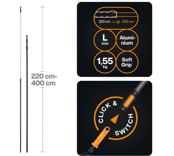Черенок телескопический OneClick L 220-400 см Fiskars 1080672 ЦИ-0226951848