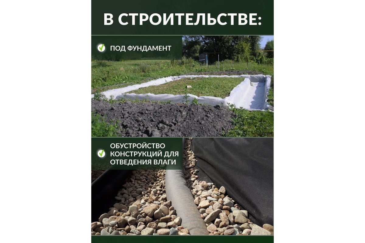 Геотекстиль садовый и строительный 60 мкм/кв.м, 1.6x25 м Доминар M82919 -  выгодная цена, отзывы, характеристики, фото - купить в Москве и РФ