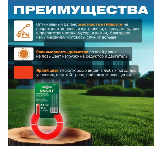 Леска 2.4 мм, 15 м, круглое сечение ВОЛАТ 51020-01