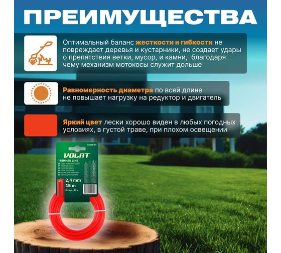 Леска 2.4 мм, 15 м, звездочка ВОЛАТ 51020-04