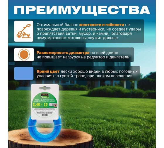 Леска бесшумная GARDEN 2.4 мм, 15 м STARTUL ST6062-24