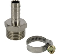 Комплект для подключения садового шланга 3/4", с наружной резьбой 1", штуцер + хомут MasterProf ДС.020040
