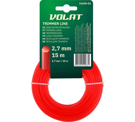 Леска для триммера 2.7 мм, 15 м, сечение шестигранное ВОЛАТ 51030-03