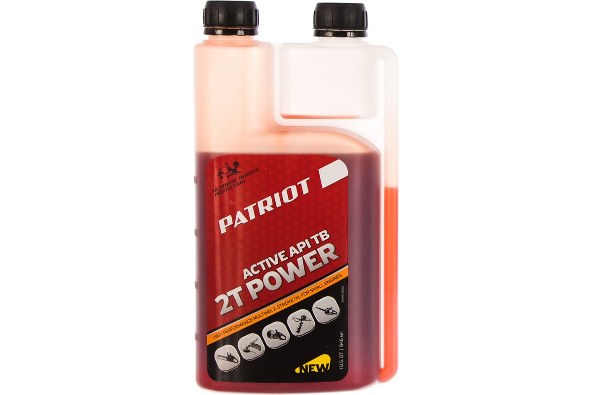 Масло минеральное POWER ACTIVE 2T дозаторное (0.946 л) для 2-х тактных  двигателей PATRIOT 850030568. . Цена: 518, техническое описание, фасовка,  соответствие двигателям техники.