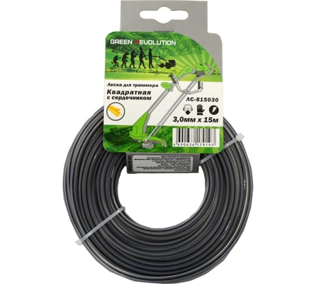 Леска квадратная с сердечником 3 мм, 15 м для триммера Green Revolution ЛС-815030