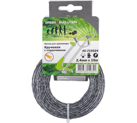 Леска крученая с сердечником 2.4 мм, 15 м для триммера Green Revolution ЛС-715024