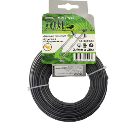 Леска круглая с сердечником 2.4 мм, 15 м, 100% нейлон для триммера Green Revolution ЛС-915024